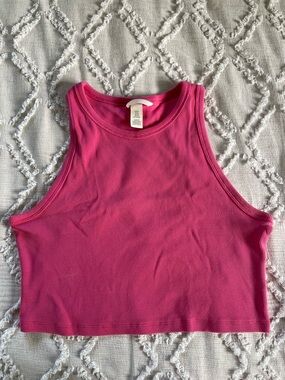 H&M Cropped Ribbed Tank Top Pink